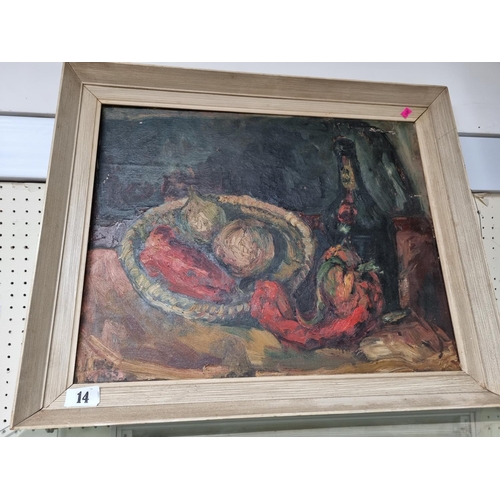 14 - Oil on board still life by John Heu Austrian artist. Signed to bottom right and dated 1955. With inf... 