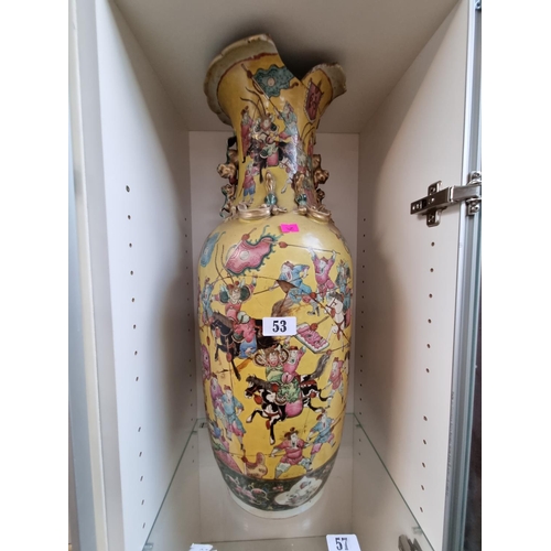 53 - A Large and Impressive 19thC Chinese Famille Rose Imperial Yellow/Susancai vase, decorated with warr... 