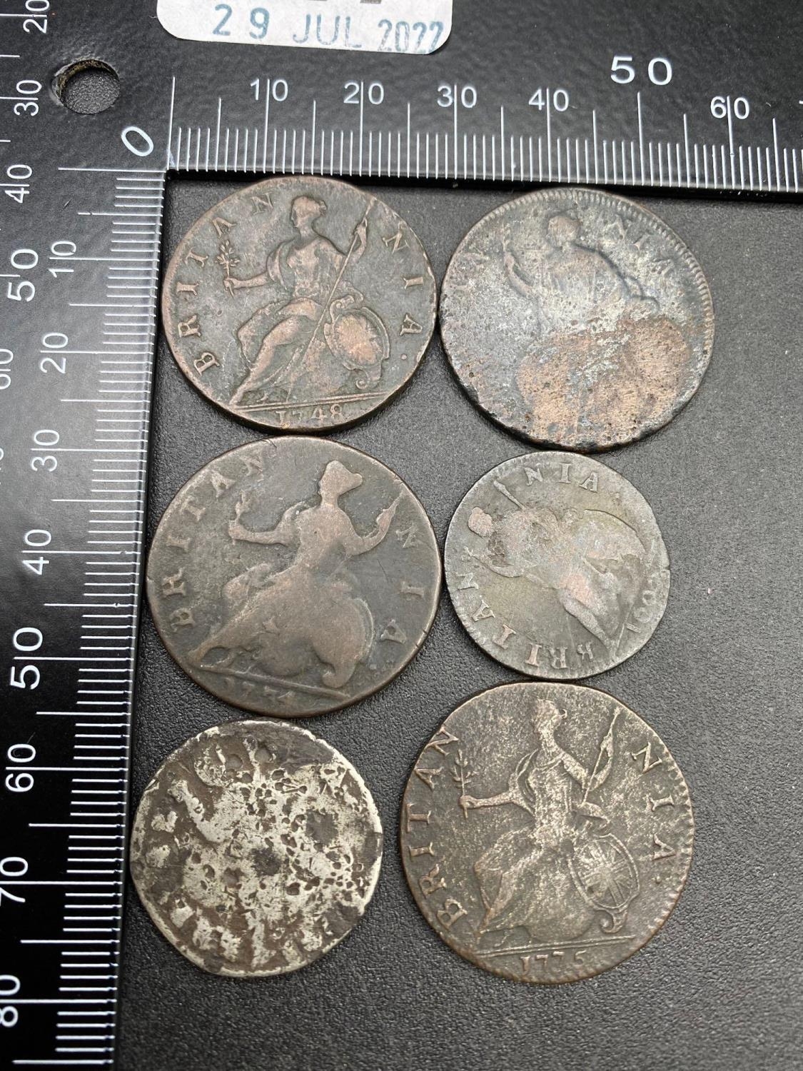 6 old English copper coins