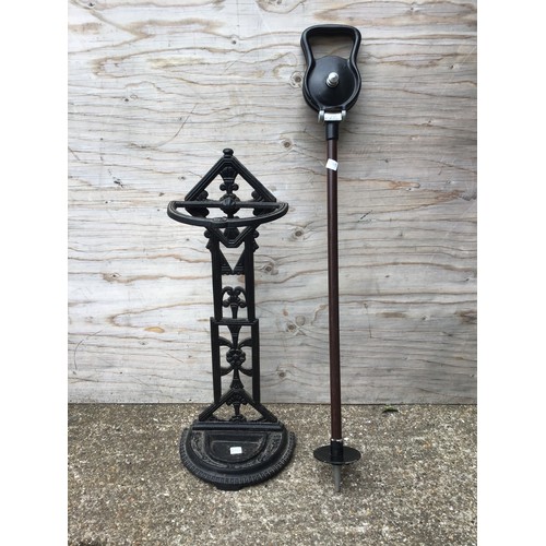 426 - Antique Cast Iron Stick Holder and Shooting Stick