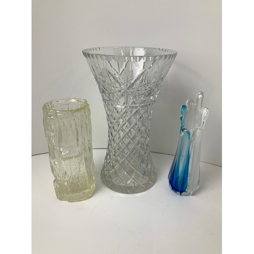 693 - Heavy Cut Glass Vase and Others - 30cm