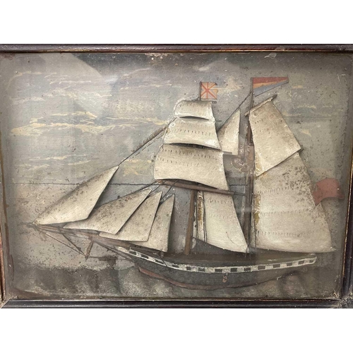 10 - A 19th century diorama of a two-masted ship fully rigged, in glazed case. Height 29cm, width 38cm, d... 