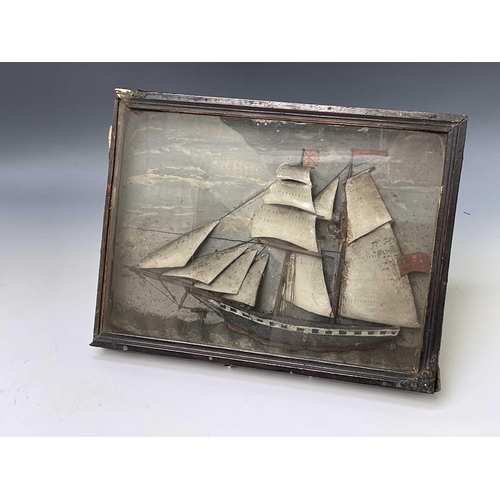 10 - A 19th century diorama of a two-masted ship fully rigged, in glazed case. Height 29cm, width 38cm, d... 