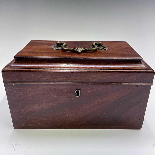 28 - A mid George III mahogany and chequer strung caddy with triple divided interior. Width 25cm. Provena... 