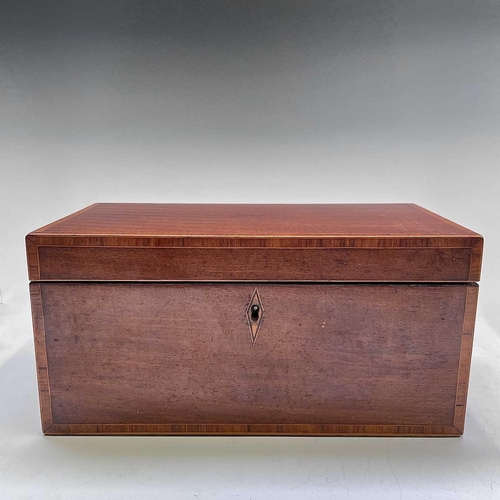 8 - A George III mahogany and rosewood banded rectangular tea caddy, with satinwood and banded interior,... 
