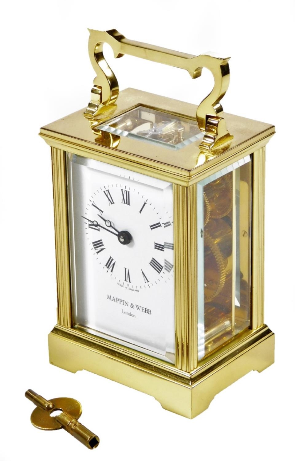 A 20thC Mappin & Webb carriage clock, with a five part glass case, 5 ...