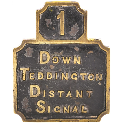 12 - A London and South Western Railway Stevens signal lever plate, 1, DOWN TEDDINGTON DISTANT SIGNAL, pr... 