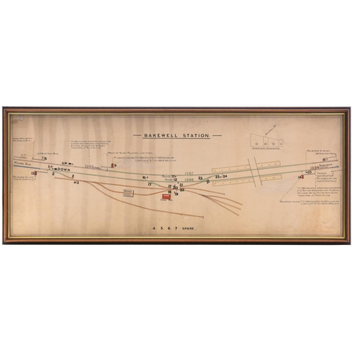 29 - An LMS signal box diagram, BAKEWELL, 1932, showing the lines to Millers Dale and Ambergate. Framed, ... 
