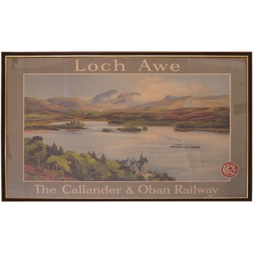 42 - A Caledonian Railway poster promoting the Callander and Oban Railway, LOCH AWE, showing steamer, hot... 