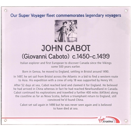 51 - A nameplate JOHN CABOT and carriage description plate from Class 221 221102. Named after the Italian... 