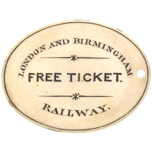 A director's pass, inscribed London and Birmingham Railway Free Ticket, Henry Rowles Esq, Director, 1837. 2"x1½". (Postage Band: A)