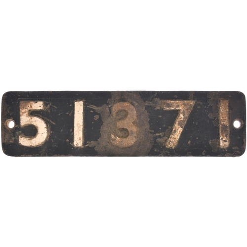 47 - A smokebox number plate, 51371, from a Lancashire & Yorkshire Railway 528 Class 0-6-0 tank No 164 re... 