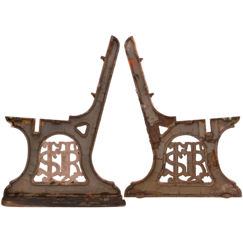 9 - A pair of London, Tilbury and Southend Railway platform seat ends, incorporating the company's monog... 