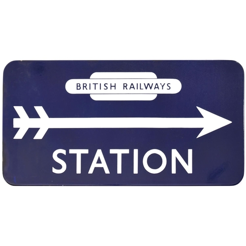 12 - A BR(E) direction sign, BRITISH RAILWAYS, STATION, with right-handed arrow. Enamel, 21