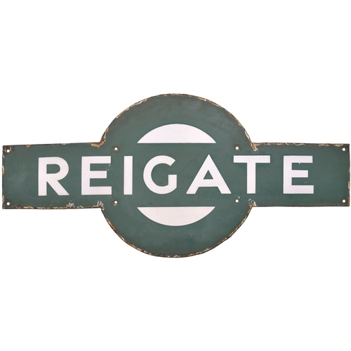 24 - A Southern Railway target sign, REIGATE, from the Redhill to Guildford route. Edge chipping and a sm... 