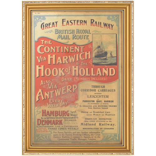 32 - A Great Eastern Railway card advertisement, British Royal Mail route to the Continent via Harwich an... 