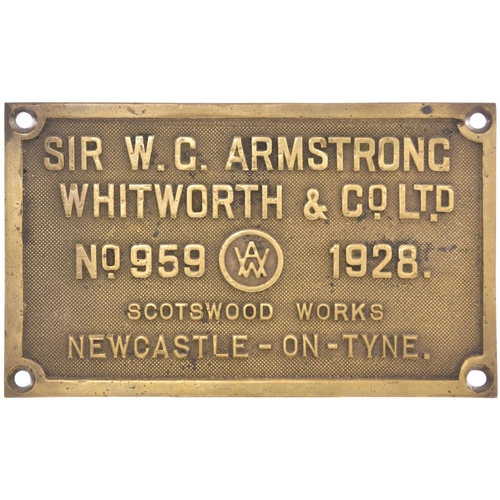 35 - A worksplate, ARMSTRONG WHITWORTH, 959, 1928, from a GWR 5600 Class 0-6-2T No 6671. Allocated to St ... 