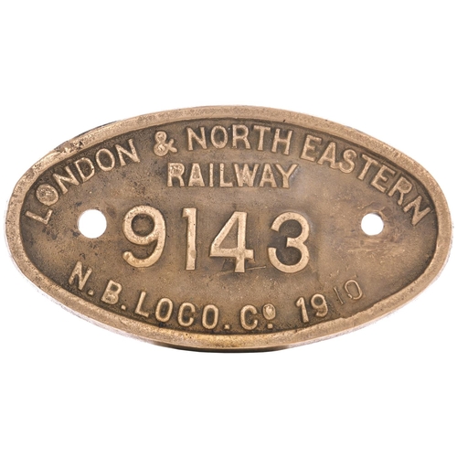 38 - A worksplate, LONDON & NORTH EASTERN RAILWAY, 9143, NB LOCO Co, 1910, from a North British Railway C... 
