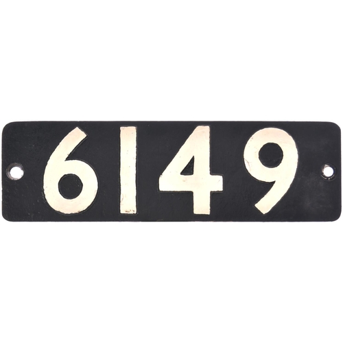 4 - A smokebox numberplate, 6149, from a GWR 6100 Class 2-6-2T built at Swindon In January 1933. It spen... 