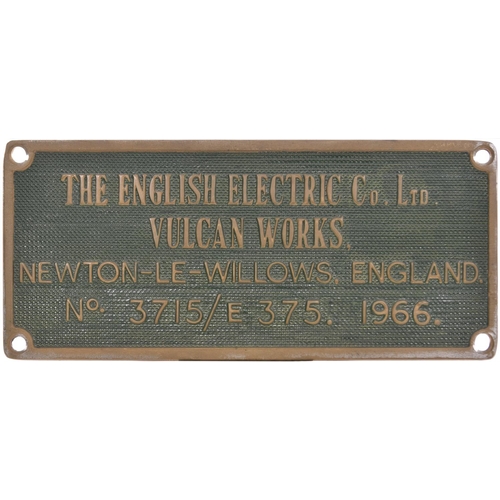40 - A worksplate ENGLISH ELECTRIC/VF No.3715/E375 1966 from Class 73 E6043, later 73136. New to Stewarts... 