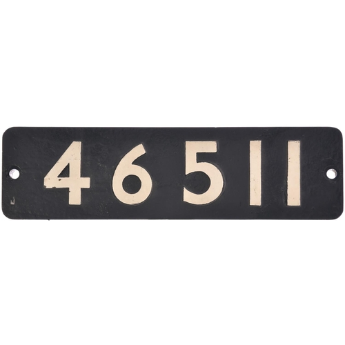 45 - A smokebox numberplate, 46511, from a (LMS) Class 2 2-6-0 built at Swindon and allocated new on 12 D... 