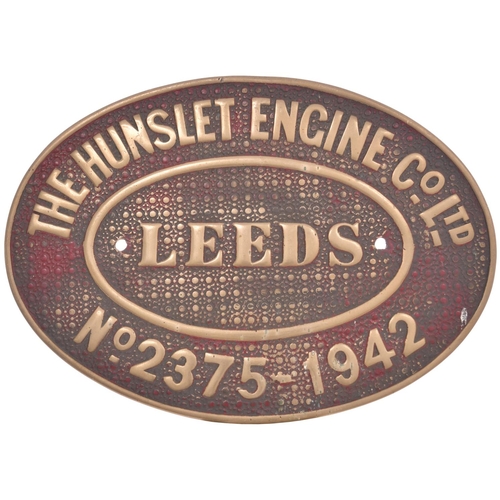 57 - A worksplate, THE HUNSLET ENGINE COMPANY No 2375 of 1942. From a standard gauge 0-6-0 saddle tank ne... 