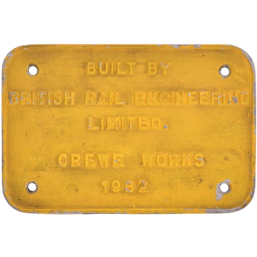 59 - A worksplate, BUILT BY BRITISH RAIL ENGINEERING LIMITED CREWE WORKS 1982, from a BR Class 56 No 5611... 