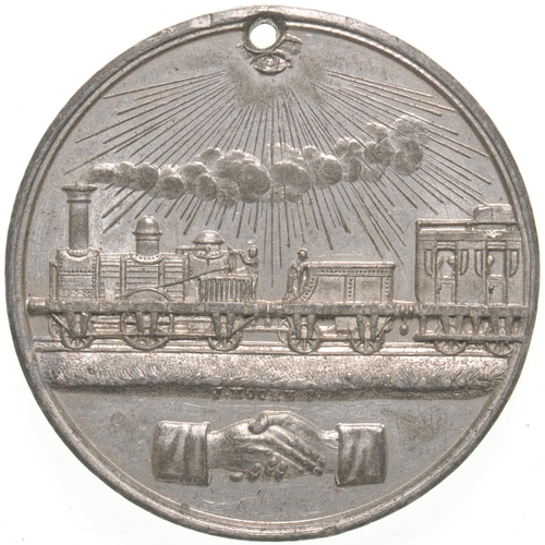 Opening medal, Llanidloes ad Newtown Railway, 1859, white metal, 1½". (Postage Band: A)
