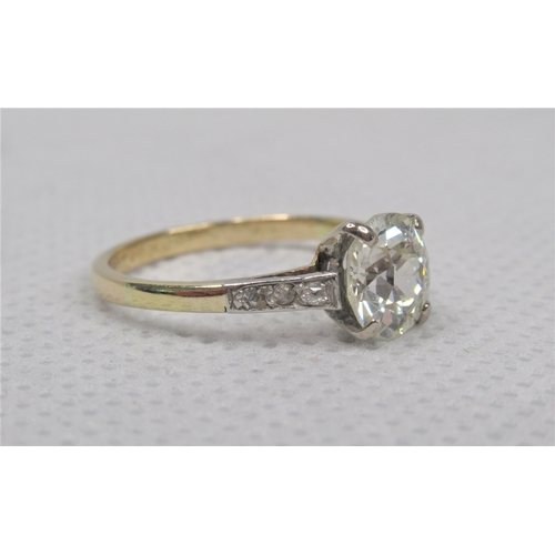 109 - A Very Good Old Cut Diamond Solitaire Ring 1.42ct, Clarity VS2, Colour L. Set in yellow gold and pla... 