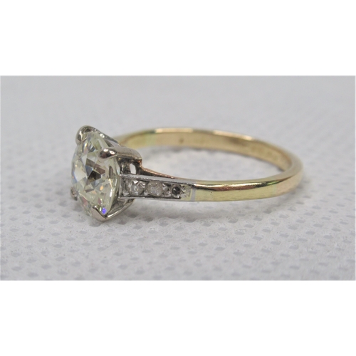 109 - A Very Good Old Cut Diamond Solitaire Ring 1.42ct, Clarity VS2, Colour L. Set in yellow gold and pla... 