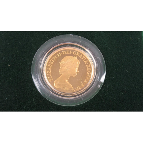 164 - A 1980 Proof Gold Sovereign. 22Ct gold in excellent condition. In matching original box.
