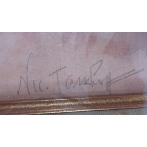 114 - A Framed Gouache mounted on canvas signed 'Nic Tarkhoff'. Reverse  with gallery label '5564 - Tarkho... 