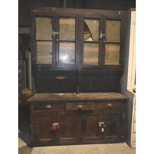 27 - A large antique pine dresser with glazed doors for restoration  
                                   ... 