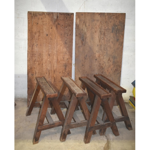 36 - Four upholsterer's wooden trestles c/w two tops                                                     ... 
