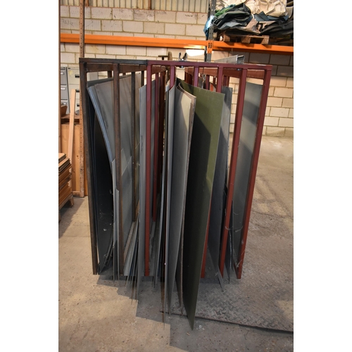 56 - A large sheet metal rack containing a quantity of galvanised and sheet steel                        ... 