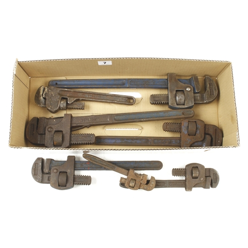 7 - Seven stilson type wrenches by RECORD G
