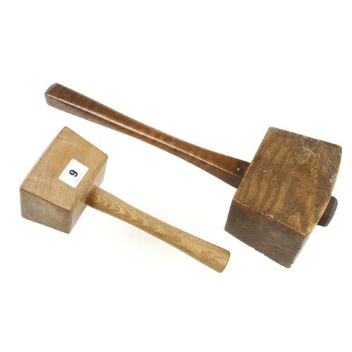9 - Two little used mallets in ash and elm G+