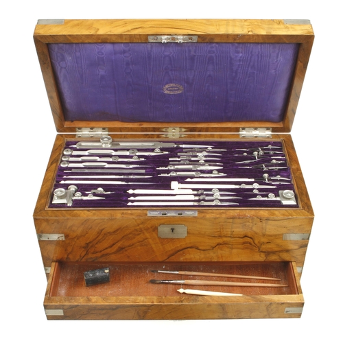 857 - An exceptional, little used, drawing set by J.A.REYNOLDS Birmingham c/w fitted tray of 24 German sil... 
