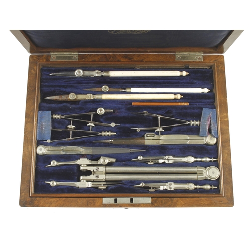 858 - A 14 piece drawing set by STANLEY London with unnamed ivory sector in orig walnut case and, unusuall... 