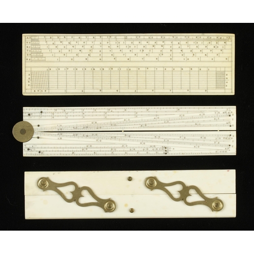 859 - A fine 10 piece etui c/w ivory parallel rule, sector and scale rule (marked National Society's Depos... 