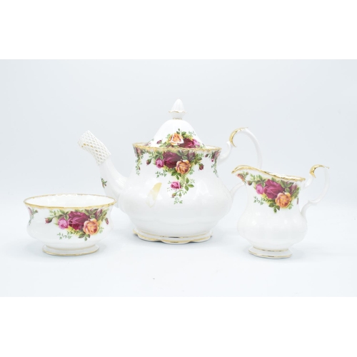 27 - Royal Albert teapot, milk and sugar in the Old Country Roses design (3) All in good condition withou... 