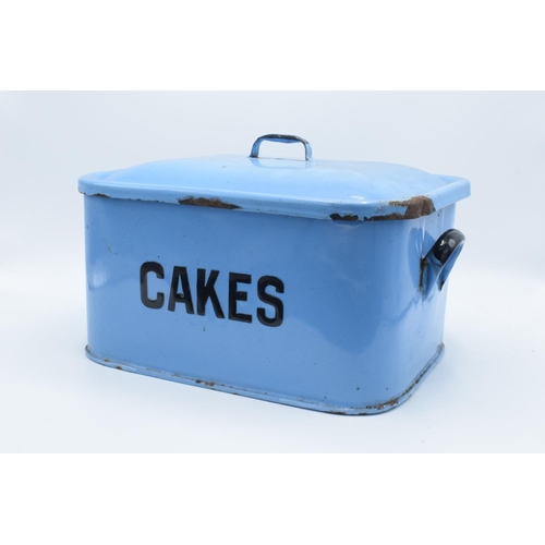 7 - Original 1960s blue enamel cake tin (untouched condition)

Loss of enamel in some places, slightly m... 
