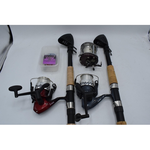 259 - A collection of fishing equipment to include Maxximus 666NB reel, Crane CS400 FD, Crane CS400 FD and... 