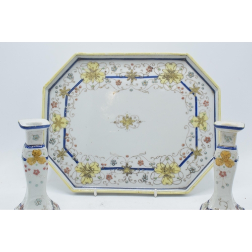 29 - A dressing table set by Kinto China handpainted Nippon to consist of a rectangular tray, a pair of c... 