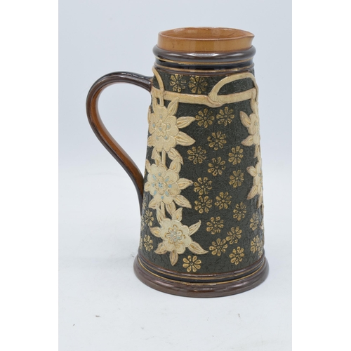 128 - Doulton Lambeth and Slaters stoneware jug with impressed marks to base. 21cm tall. In good condition... 
