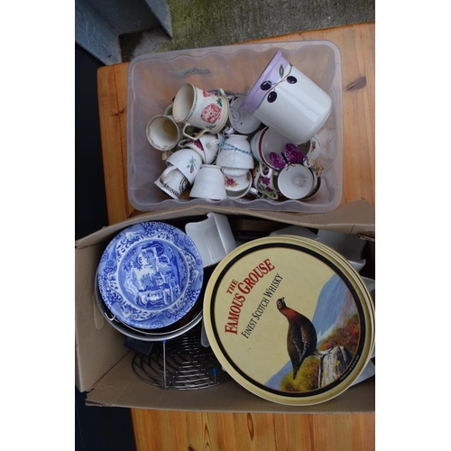 11 - A mixed collection of items to include a Spode bowl, steel ice buckets, Famous Grouse trays, tea war... 