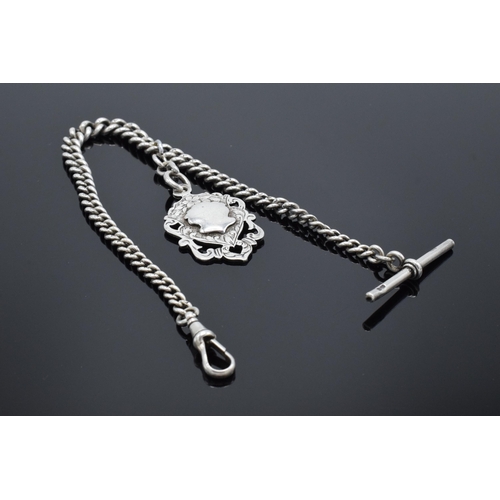 185 - A hallmarked silver Albert chain and fob with T bar. 33.2 grams. 26.5cm long. Each link with hallmar... 