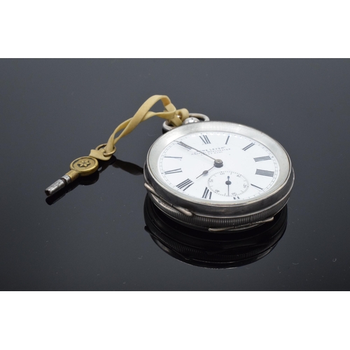 186 - Silver pocket watch 'Acme Lever' H Samuel Manchester Swiss Made. 0.935 silver. With key. Untested.