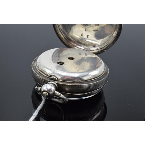 187 - Silver pocket watch with key. 0.935 silver. Untested.