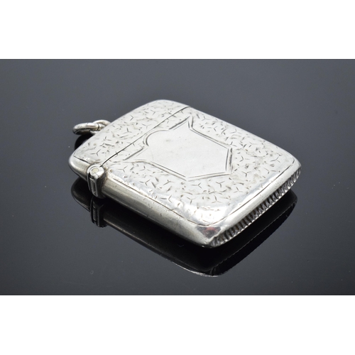 193 - Silver vesta case, Birmingham 1901 with engraved decoration and vacant cartouche. 26.1 grams.